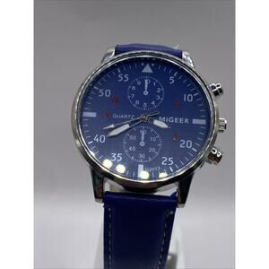 Migeer Mens Blue Silver Tone Quartz Watch New Battery